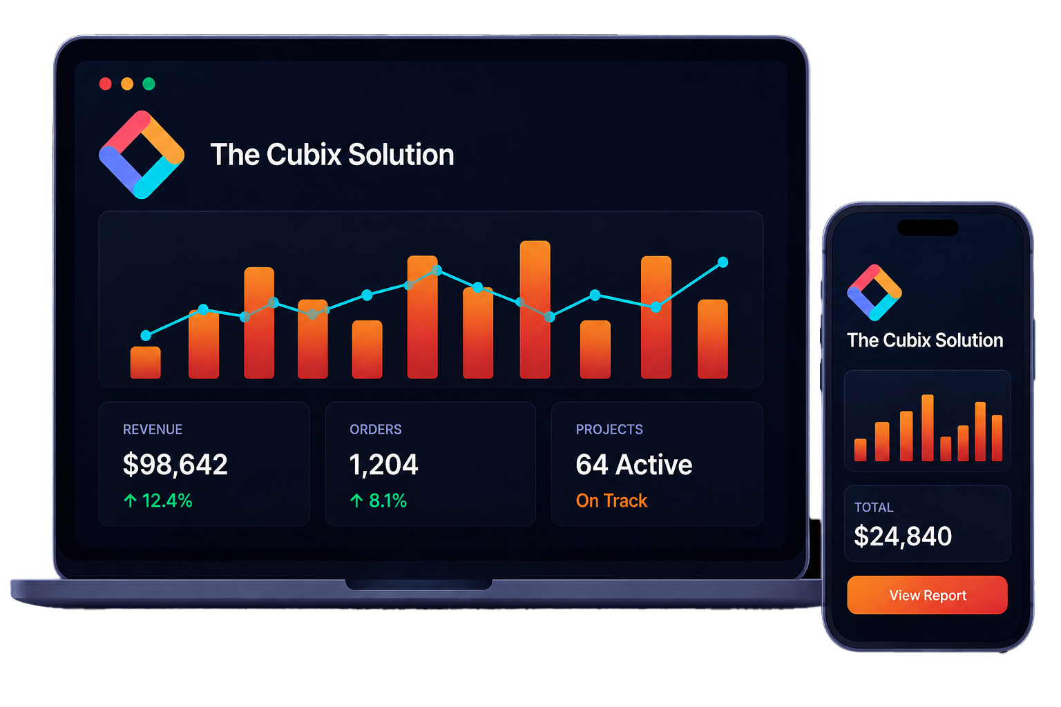 Cubix dashboard on laptop and mobile